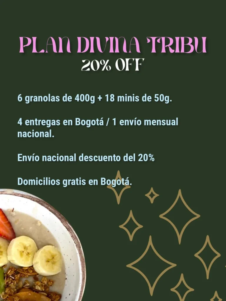 Plan Divina Tribu de Divina Club, suscripción mensual de granola artesanal
